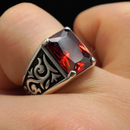 RUBY GEMSTONE 925 STERLING SILVER RING FOR MEN