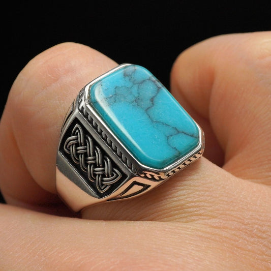 TURQUOISE GEMSTONE 925 STERLING SILVER RING FOR MEN