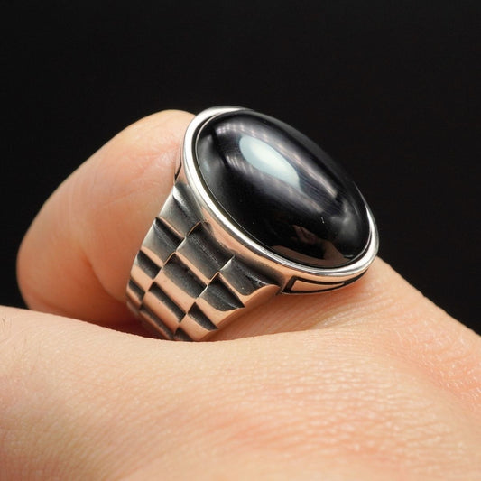 BLACK ONYX CLASSIC RING FOR MEN IN 925 SILVER