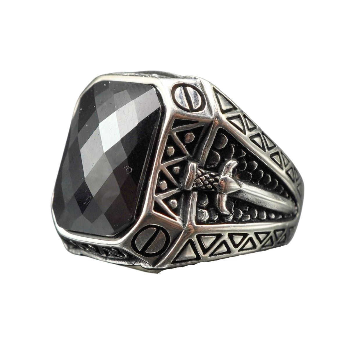 SWORD BLACK ONYX GEMSTONE 925 STERLING SILVER RING