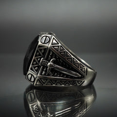 SWORD BLACK ONYX GEMSTONE 925 STERLING SILVER RING