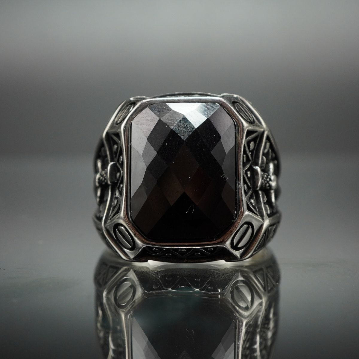 SWORD BLACK ONYX GEMSTONE 925 STERLING SILVER RING