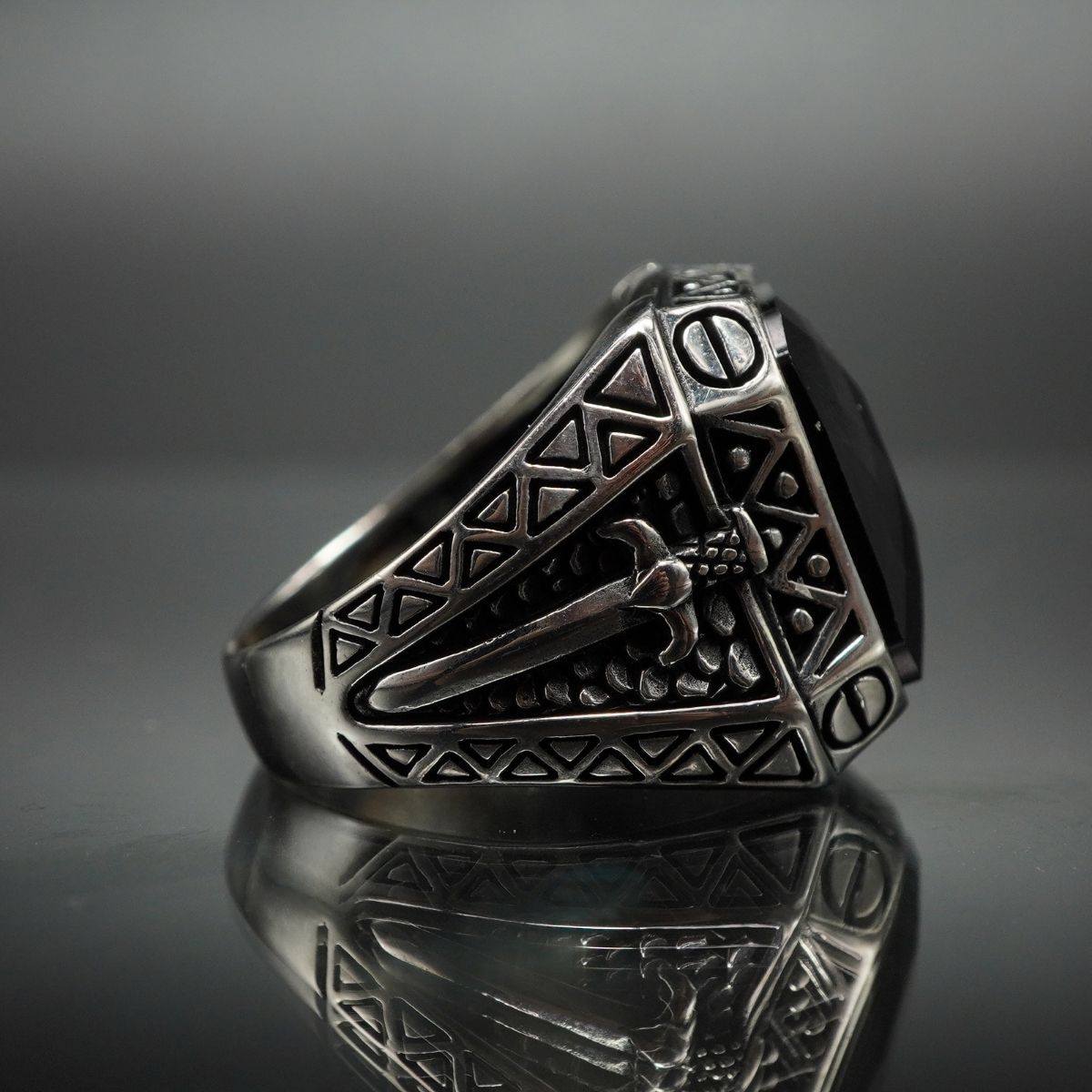 SWORD BLACK ONYX GEMSTONE 925 STERLING SILVER RING