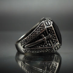 SWORD BLACK ONYX GEMSTONE 925 STERLING SILVER RING