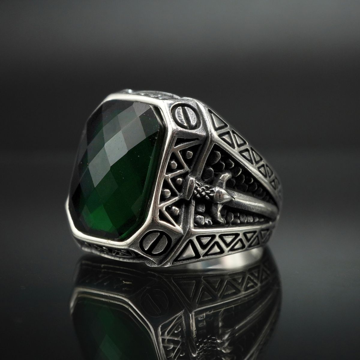 SWORD GREEN EMERALD GEMSTONE 925 STERLING SILVER RING