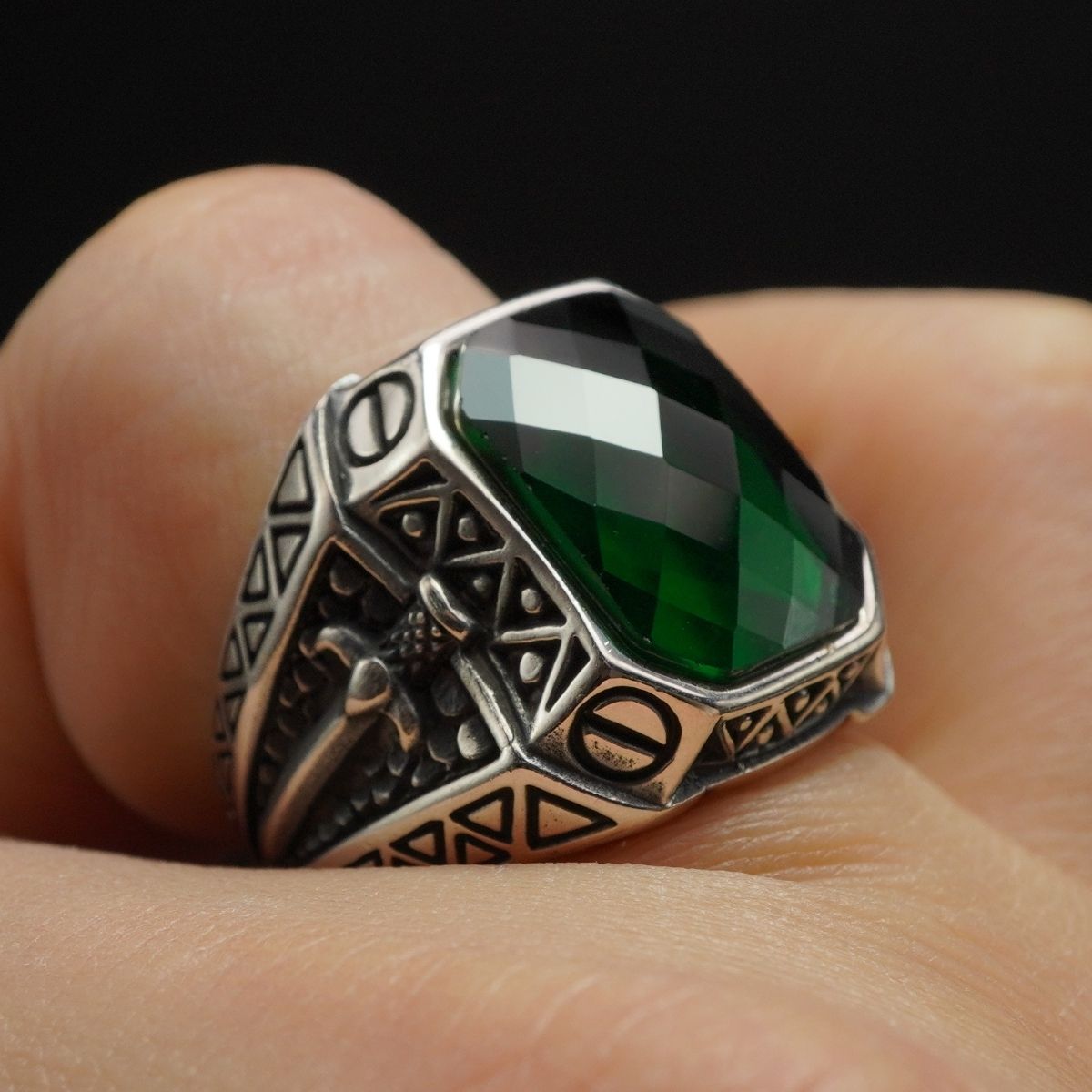 GREEN SWORD 925 STERLING SILVER RING