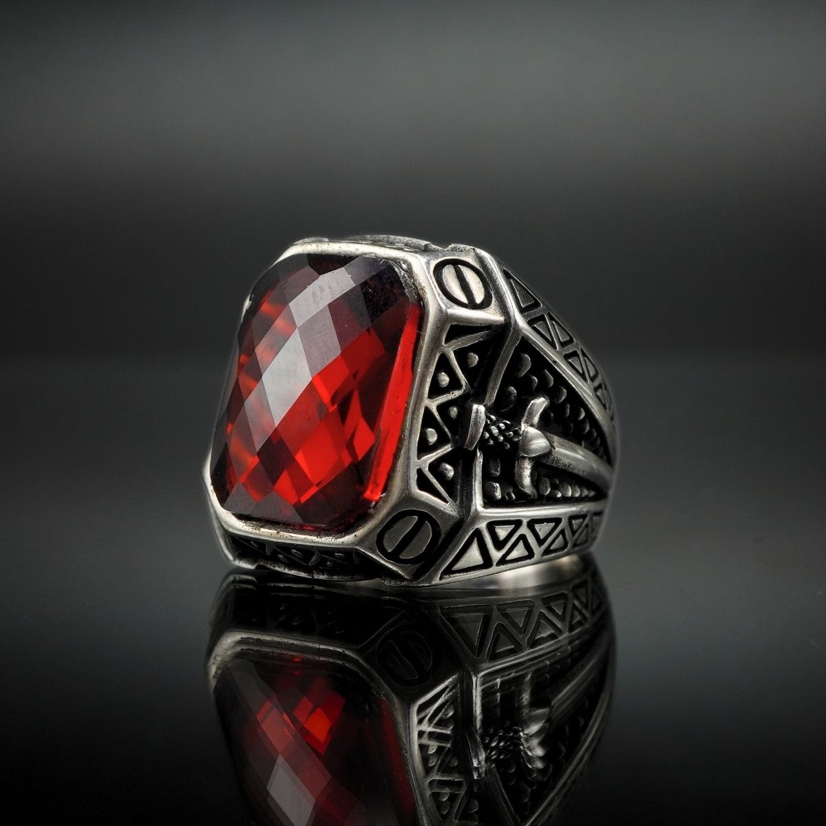 SWORD RED RUBY GEMSTONE 925 STERLING SILVER RING