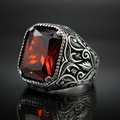 RUBY HANDMADE RING FOR MEN IN 925 SILVER
