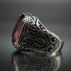 RUBY HANDMADE RING FOR MEN IN 925 SILVER