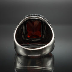 RUBY HANDMADE RING FOR MEN IN 925 SILVER