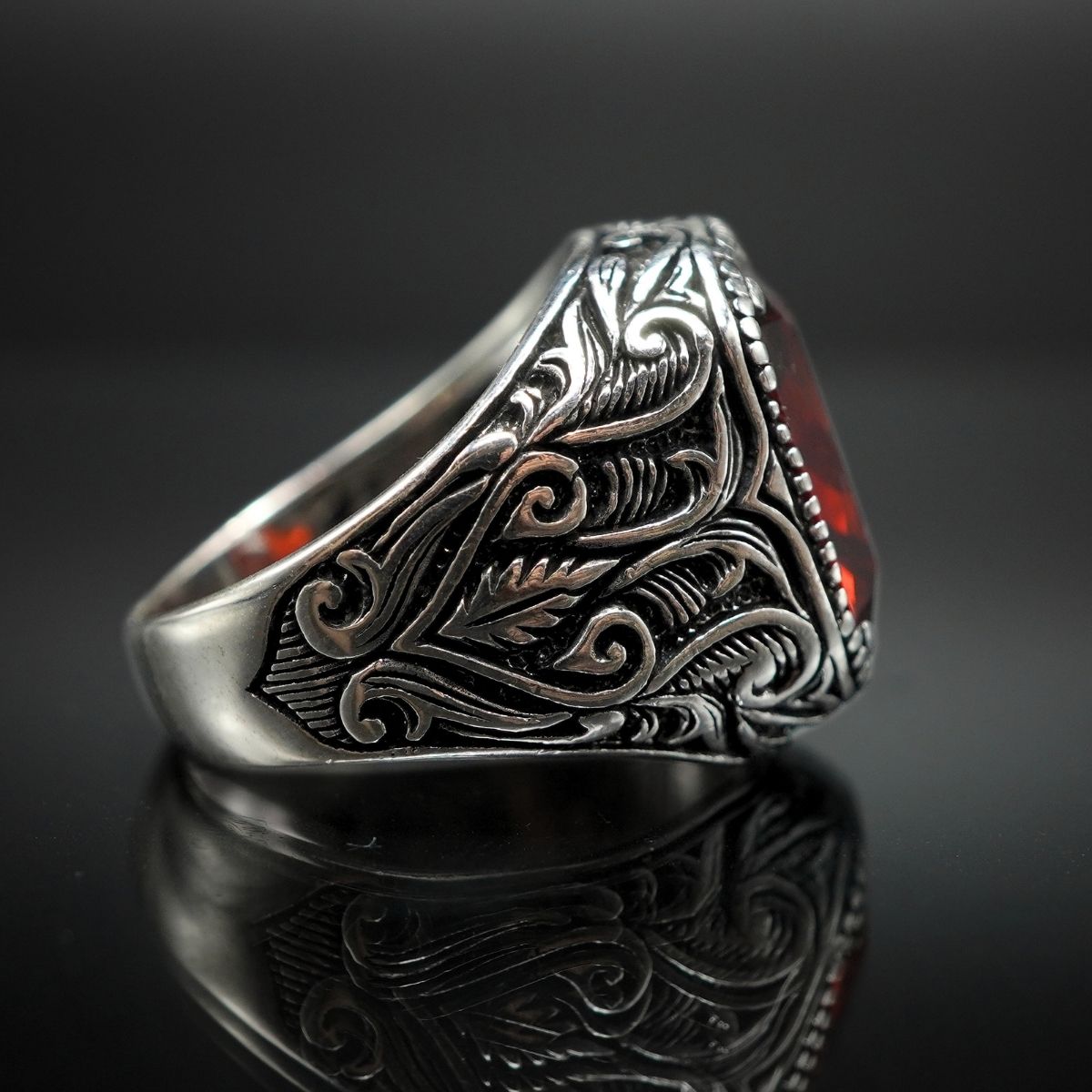 RUBY HANDMADE RING FOR MEN IN 925 SILVER
