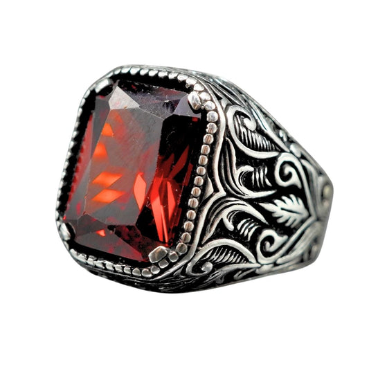 RUBY HANDMADE RING FOR MEN IN 925 SILVER
