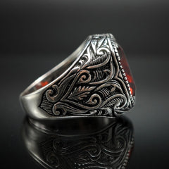 RUBY HANDMADE RING FOR MEN IN 925 SILVER