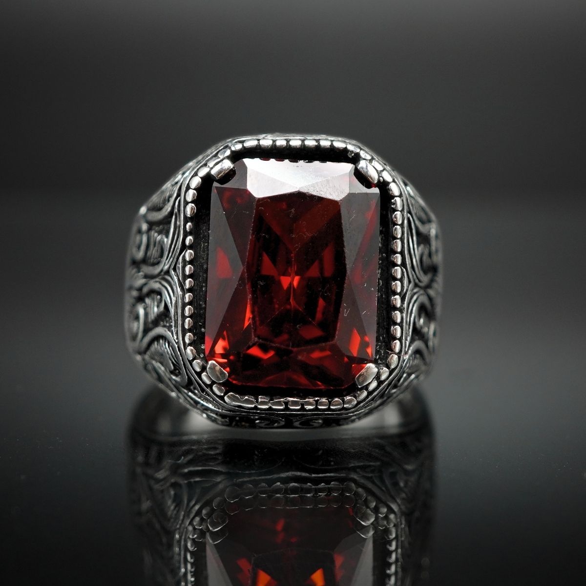 RUBY HANDMADE RING FOR MEN IN 925 SILVER