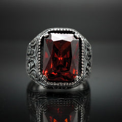 RUBY HANDMADE RING FOR MEN IN 925 SILVER