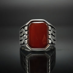 AGATE GEMSTONE 925 STERLING SILVER RING FOR MEN
