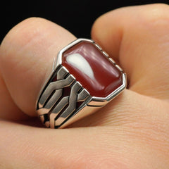 AGATE GEMSTONE 925 STERLING SILVER RING FOR MEN