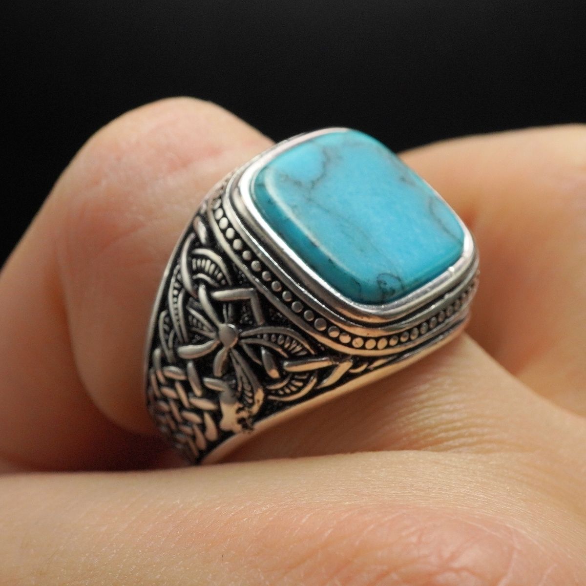 TURQUOISE RING 925 STERLING SILVER HANDMADE