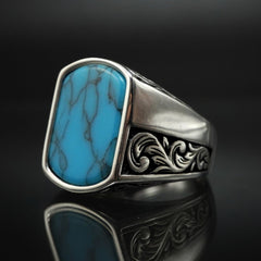 CLASSIC DAILY BLUE TURQUOISE SILVER RING FOR MEN