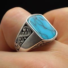 TURQUOISE RING FOR MEN IN 925 STERLING SILVER