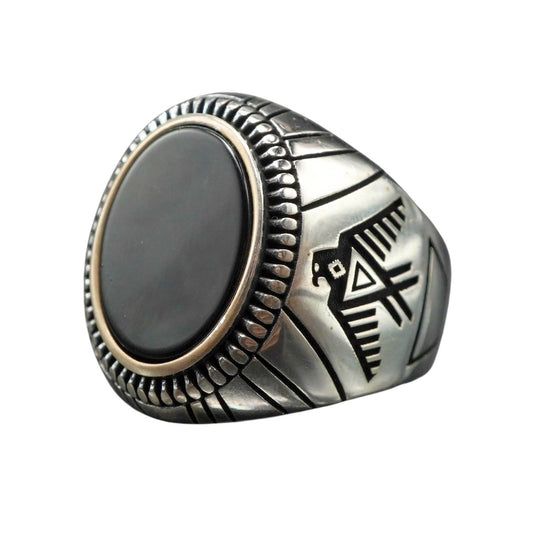 VINTAGE TENGRI BIRD 925 STERLING SILVER RING IN ONYX
