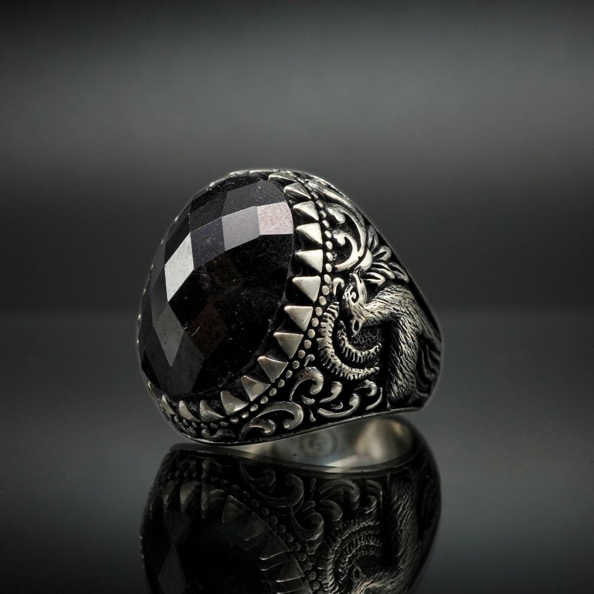 DEER 925 SILVER VINTAGE RING IN ONYX