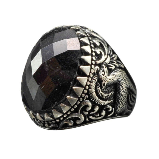 DEER BLACK ONYX 925 STERLING SILVER RING