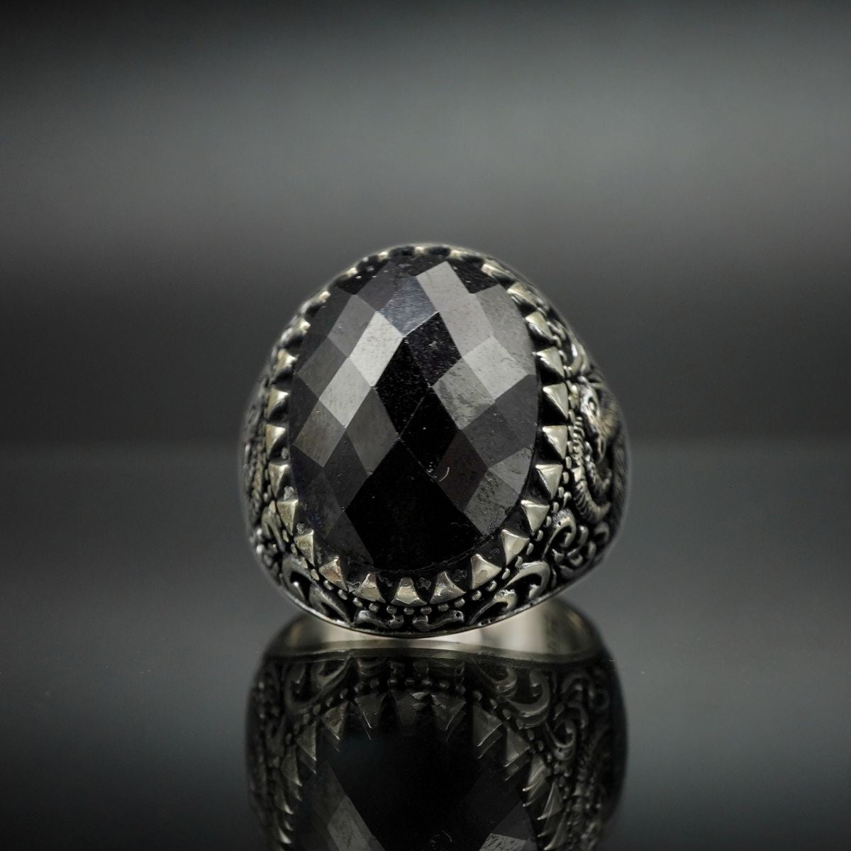 DEER BLACK ONYX 925 STERLING SILVER RING