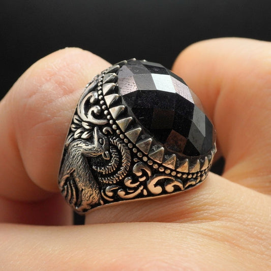 DEER BLACK ONYX 925 STERLING SILVER RING