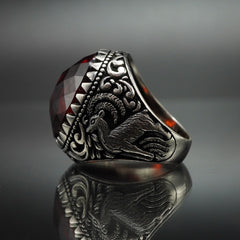 DEER 925 SILVER VINTAGE RING IN RUBY