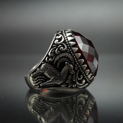 DEER 925 SILVER VINTAGE RING IN RUBY