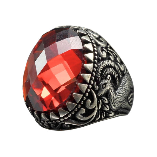 DEER 925 SILVER VINTAGE RING IN RUBY