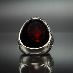 DEER 925 SILVER VINTAGE RING IN RUBY