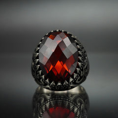DEER 925 SILVER VINTAGE RING IN RUBY