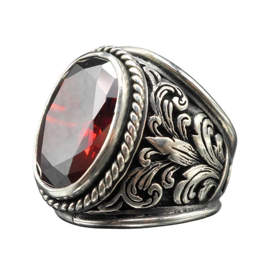 LARGE RED RUBY STONE 925 STERLING SILVER HANDMADE RING